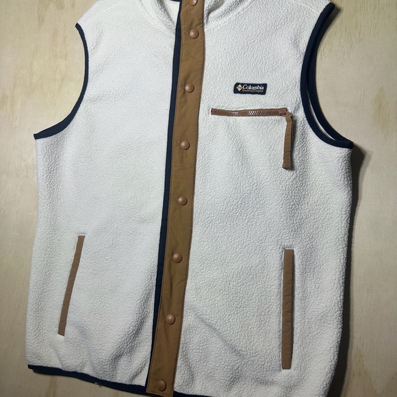 Columbia Vest Men's M Chalk Colorblock Helvetia II Sherpa Fleece Snap Retro - Picture 3 of 10